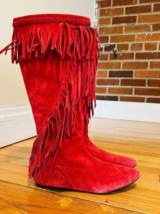 Sam Edelman Shoes - Sam Edelman Red Fringe Boots Size 8.5 M
